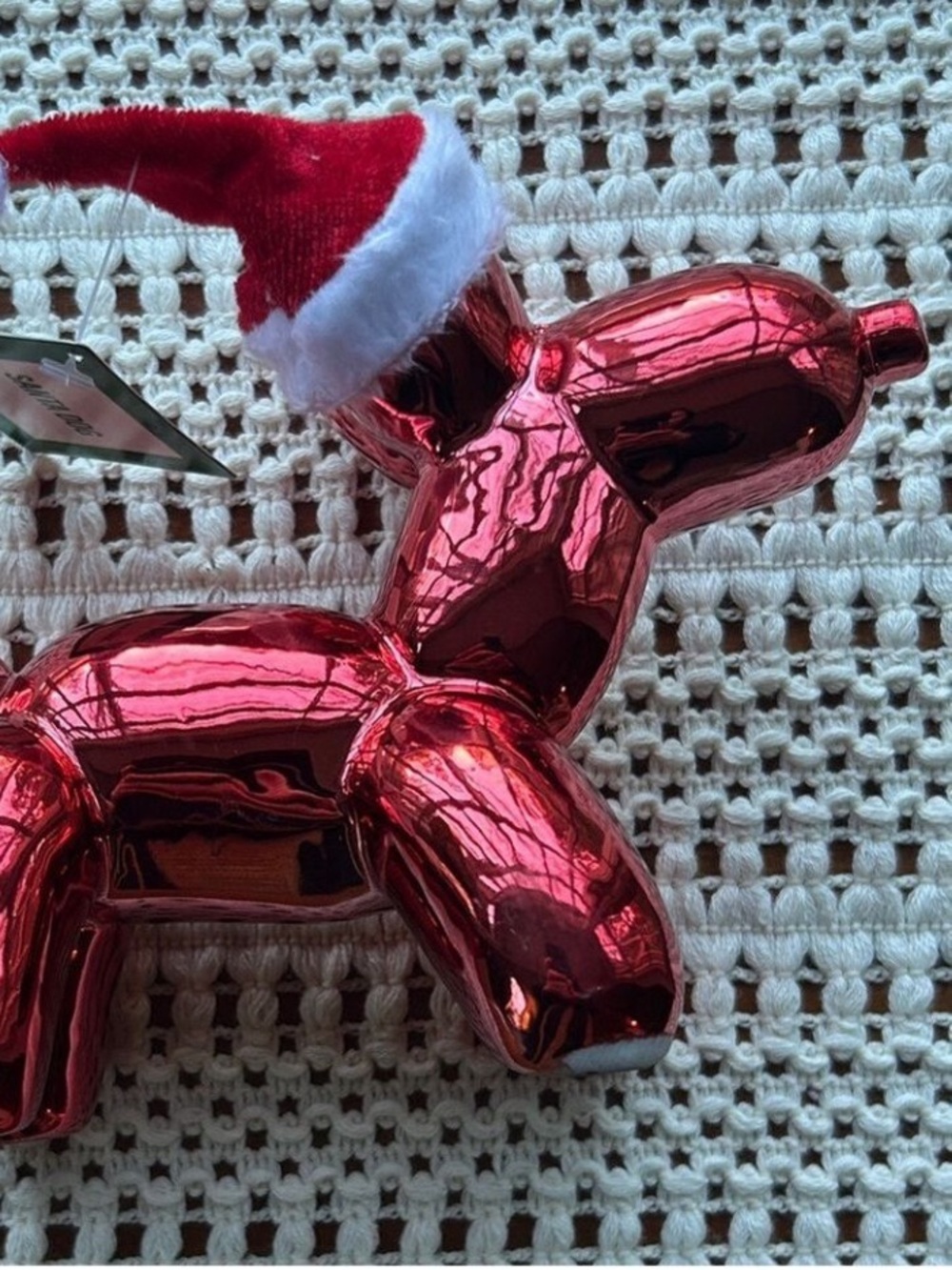 Red Balloon Dog with Santa Hat Santa Dog Red Chrome Bookshelf Desk Decor 5 x 8